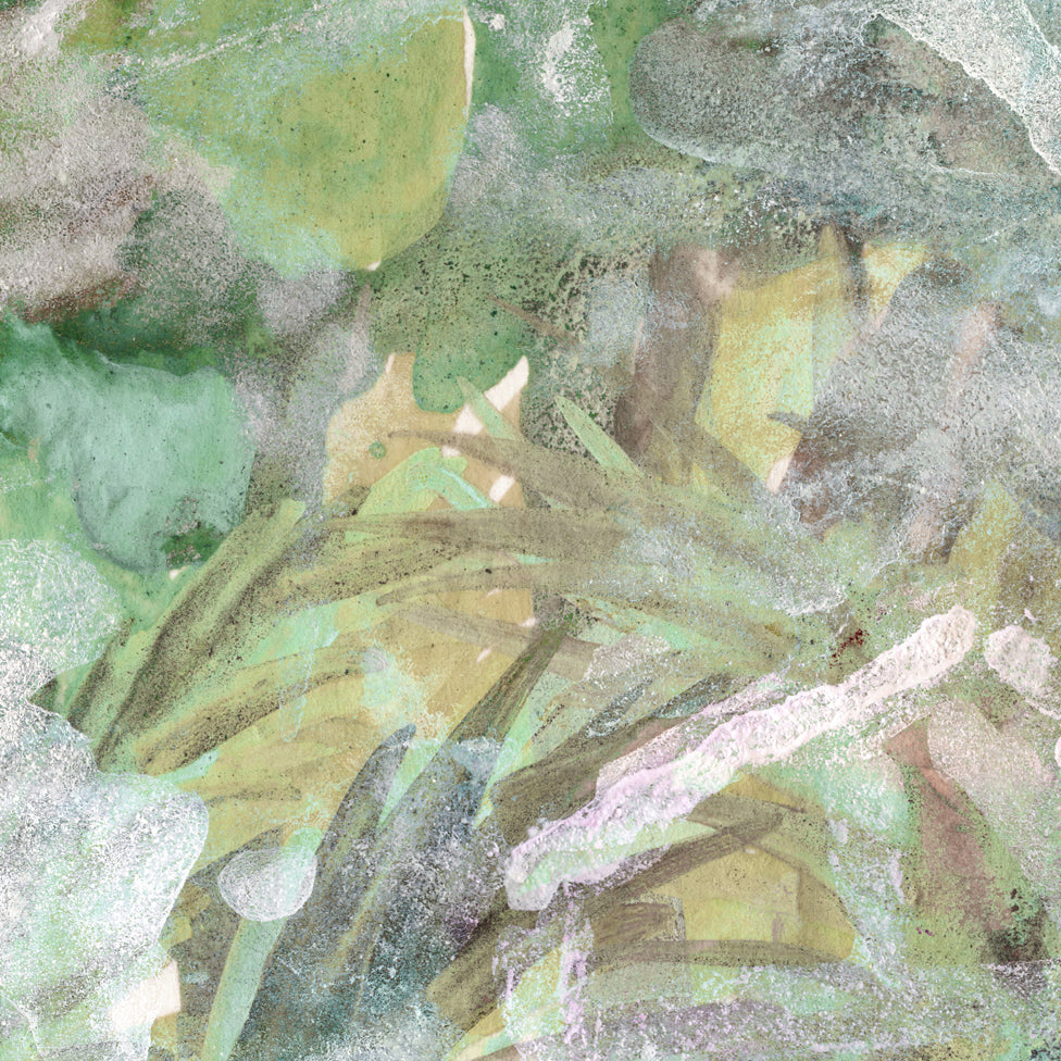 Close-up of green watercolor leaves on a textured surface