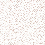 Detail of wallpaper in a scalloped dot print in blush on a white field.
