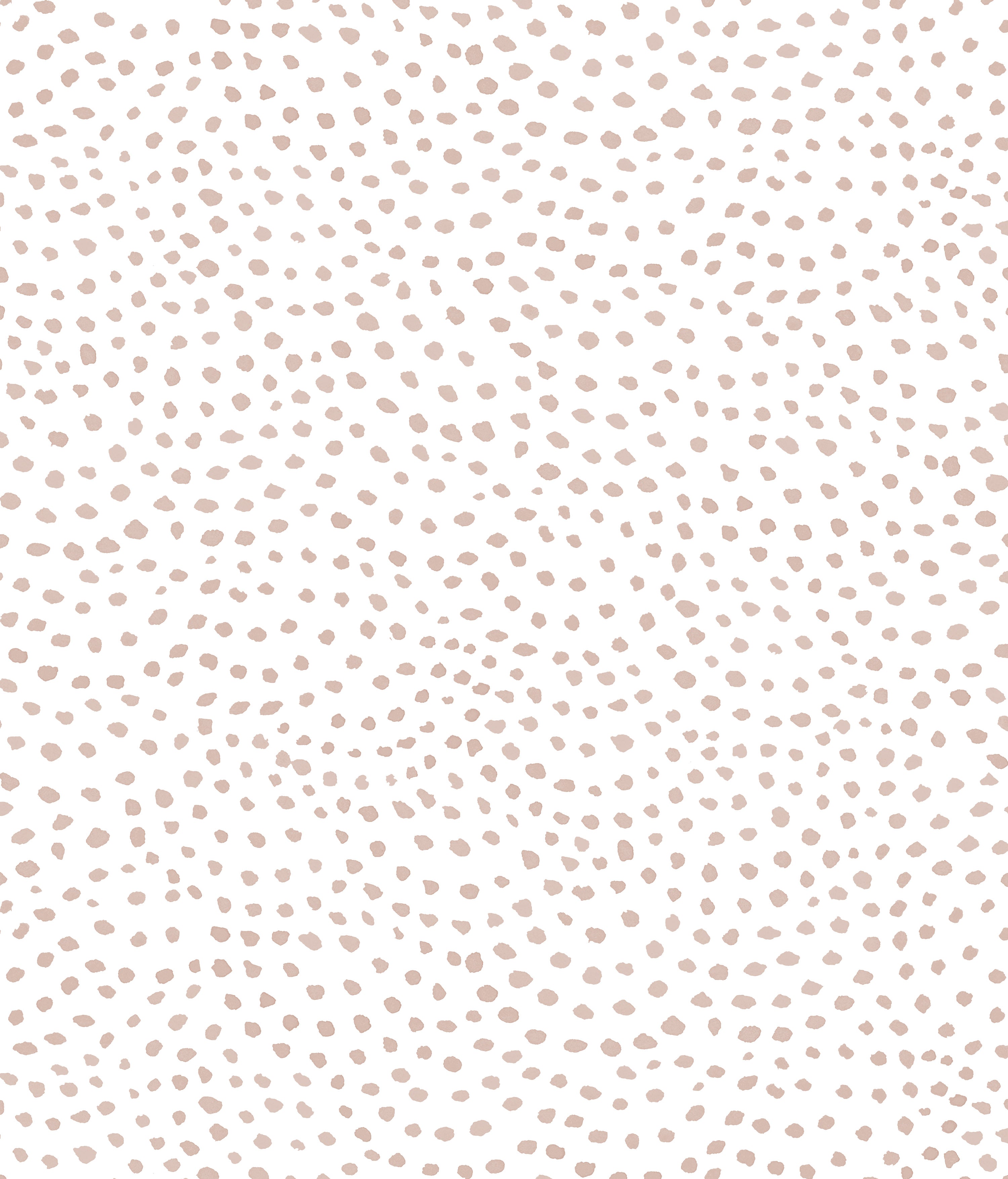 Detail of wallpaper in a scalloped dot print in blush on a white field.
