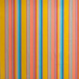 Outdoor fabric in an irregular rainbow stripe print.