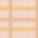 Detail of wallpaper in a squiggly check pattern in cream, brown and yellow on a pink field.