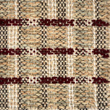 Textural flatweave rug in a tan and crimson contemporary check pattern.