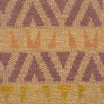 Flatweave rug in a playful geometric stripe design in yellow, coral and berry on a beige field