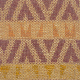 Flatweave rug in a playful geometric stripe design in yellow, coral and berry on a beige field