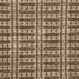 Textural flatweave rug in a stripe check pattern in tan and bronw.