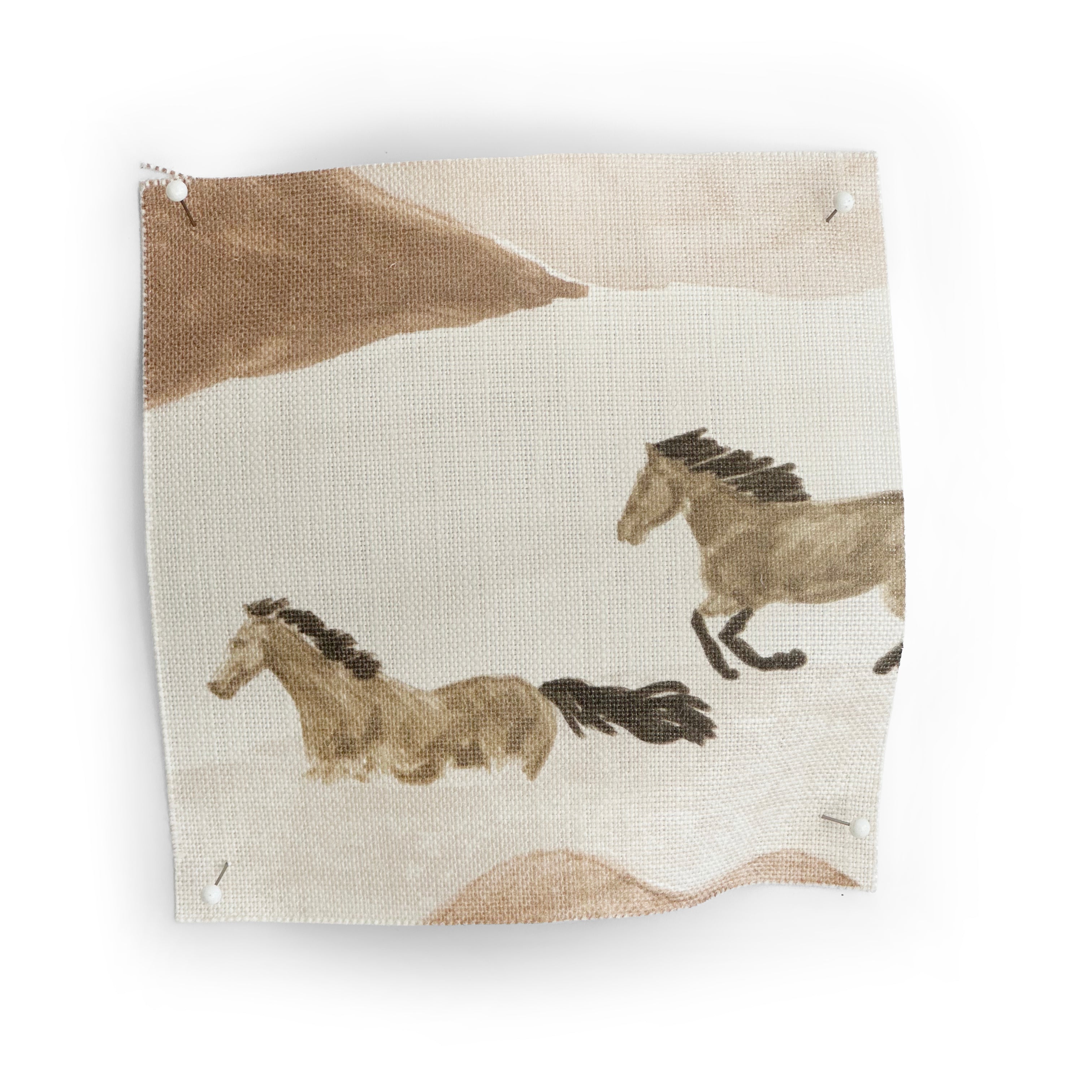 Fabric swatch with horse designs on a beige background