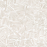 Detail of wallpaper in an abstract linear print in cream on a white field.