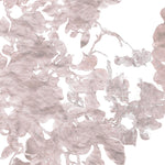 Detail of wallpaper in a watercolor floral print in mottled pink and gray on a white field.