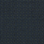 Embroidered fabric in a dashed basketweave design in navy blue with green accents.