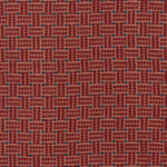 Embroidered fabric in a dashed basketweave design in red with blue accents.