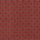 Embroidered fabric in a dashed basketweave design in red with blue accents.