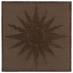 Handknotted rug with a raised sun motif in tonal brown with a thin border.
