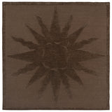Handknotted rug with a raised sun motif in tonal brown with a thin border.