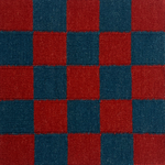 Flatwoven checkerboard rug in blue and red.
