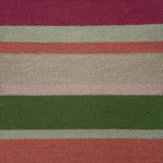 Detail of a Flatweave rug in a mixed width stripe in fuchsia, coral, green, taupe and aqua.