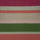 Detail of a Flatweave rug in a mixed width stripe in fuchsia, coral, green, taupe and aqua.