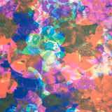 Detail of wallpaper in a dense photorealistic floral print in multicolor neon shades.