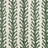 Fabric swatch with a horizontal striped pattern of curved branches topped with tiny fruits, in shades of cream and green.