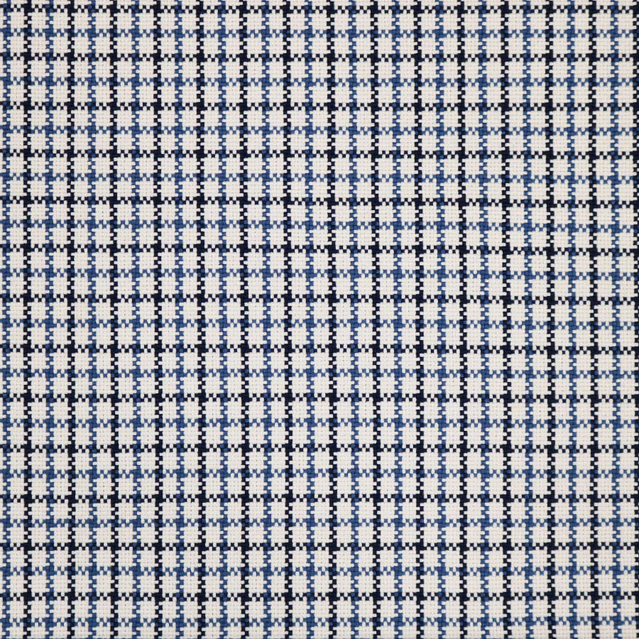 Broadloom carpet swatch in a checkered pattern in a white blue black design