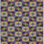Full size Alhambra Rug in multi color yellow, green, magenta, purple and blue featuring a pattern of linked circles that create a star like lattice