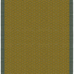 Full size Bucky Rug in citrine-jade, features a wide dark sage green border with a chartreuse colored lattice field  with a metallic sheen. 
