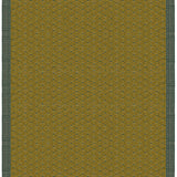 Full size Bucky Rug in citrine-jade, features a wide dark sage green border with a chartreuse colored lattice field  with a metallic sheen. 