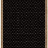 Full size Bucky Rug in jet-tan, features a wide taupe border with a black lattice field with a metallic sheen. 