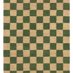Detail of the Checkerboard Rug in Pawn, a green and tan checkered pattern. 