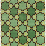 Full size of the Cordoba Cut Pile Rug in Emerald, a hexagonal lattice pattern with sahdes of emerald, jade, yelow and chcolate brown. 