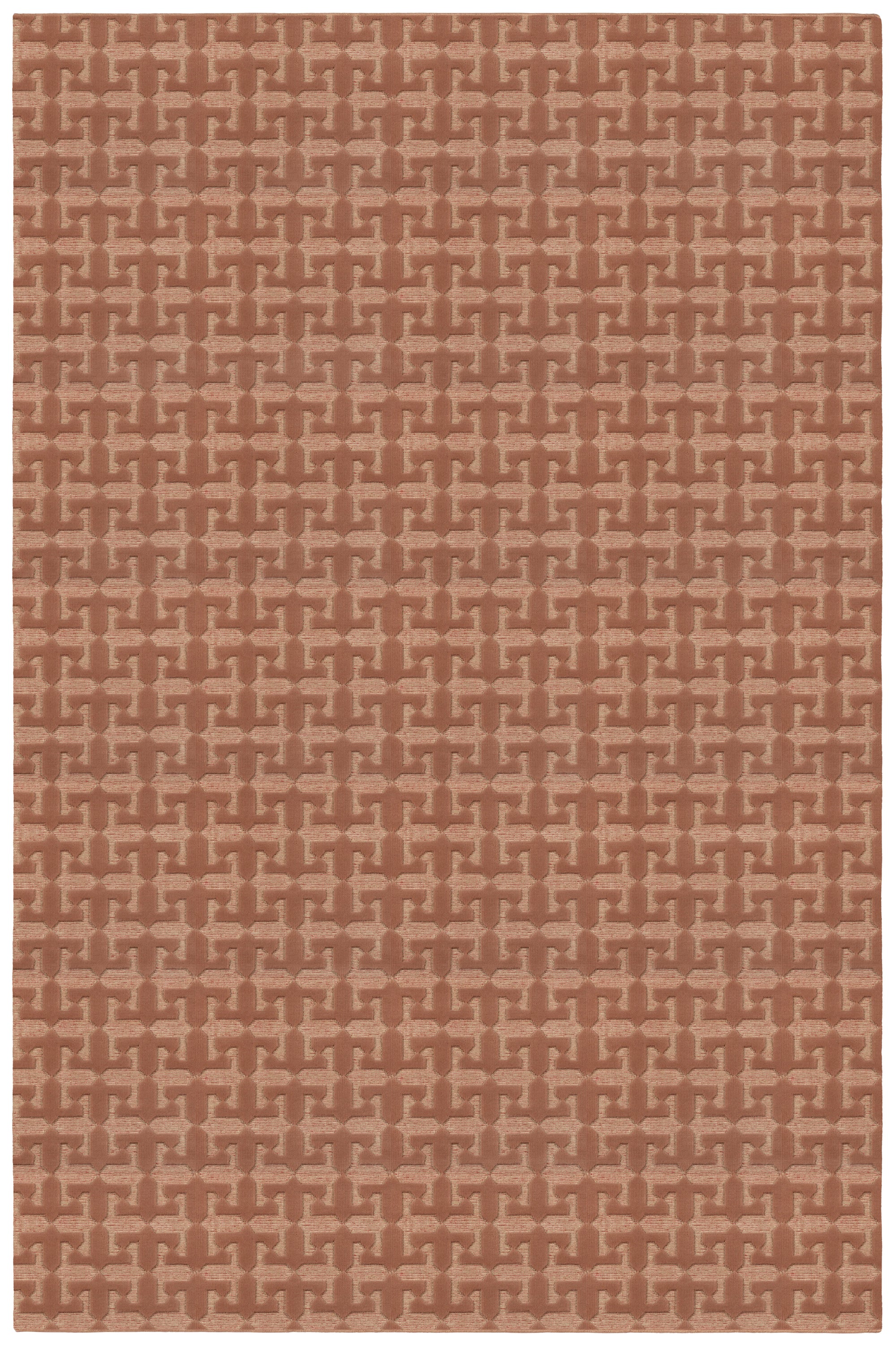 Full size Iseo Rug in Conch, a textural monochromatic abstract geometric pattern in terracotta coral color. 