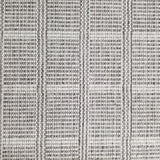 Wool broadloom carpet swatch in a plaid print in shades of gray and white.