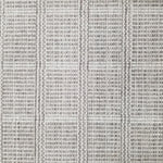 Wool broadloom carpet swatch in a plaid print in shades of gray, light blue and cream.