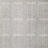 Wool broadloom carpet swatch in a plaid print in shades of gray, light blue and cream.