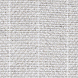 Wool broadloom carpet swatch in a woven chevron pattern in light gray and white with white accent stripes.