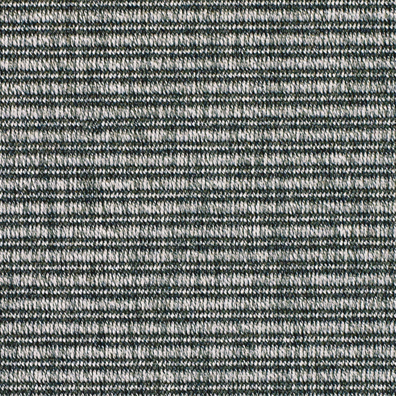 Outdoor broadloom carpet swatch in a dotted stripe pattern in charcoal on a mottled blue-gray field.