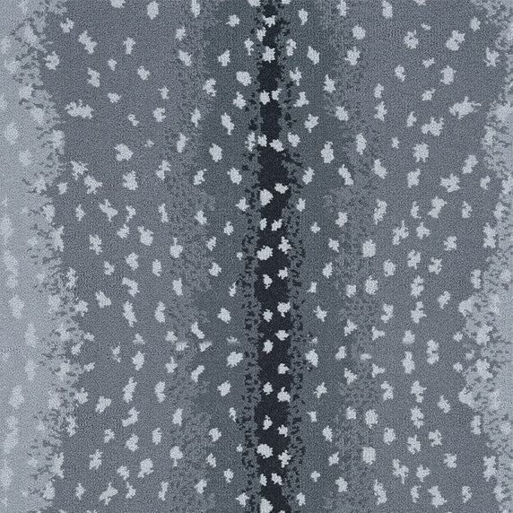 Wool-nylon broadloom carpet swatch in an antelope print in cream on an ombré gray field.