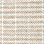 Wool broadloom carpet swatch in a herringbone stripe in beige and cream.