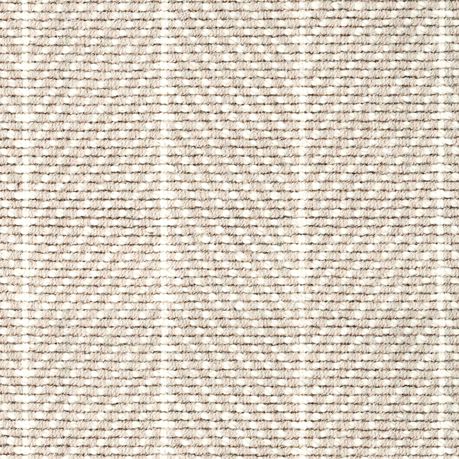 Wool broadloom carpet swatch in a herringbone stripe in beige and cream.