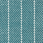 Wool broadloom carpet swatch in a herringbone stripe in cyan and cream.