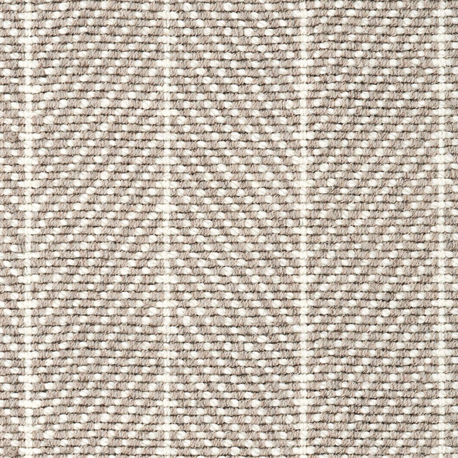 Wool broadloom carpet swatch in a herringbone stripe in tan and cream.