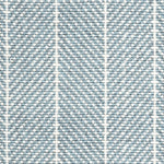 Wool broadloom carpet swatch in a herringbone stripe in light blue and white.
