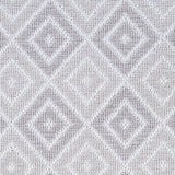 Wool broadloom carpet swatch in a geometric diamond weave in gray and white.