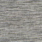 Outdoor broadloom carpet swatch in a mottled stripe weave in shades of white, gray and charcoal.