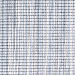 Wool broadloom carpet swatch in a multicolor stripe in shades of cream, light blue and gray.