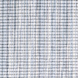 Wool broadloom carpet swatch in a multicolor stripe in shades of cream, light blue and gray.