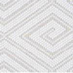 Wool broadloom carpet swatch in a geometric diamond weave in white with tan accents.
