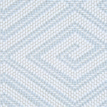 Wool broadloom carpet swatch in a geometric diamond weave in cream with light blue accents.