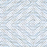 Wool broadloom carpet swatch in a geometric diamond weave in cream with light blue accents.