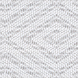 Wool broadloom carpet swatch in a geometric diamond weave in white with taupe accents.