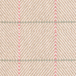 Outdoor broadloom carpet swatch in a plaid weave in shades of white, tan, pink and sage.